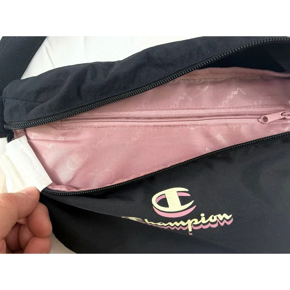 Champion Fanny Pack Black Shoulder Bag Purse Buckle Zipper